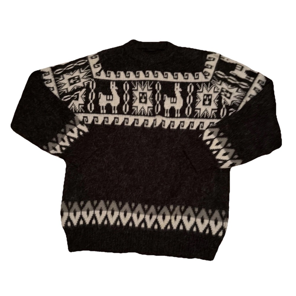 VTG Tejidos Ruminahui Wool Alpaca Sweater Mens Gray Llama Aztec S/M